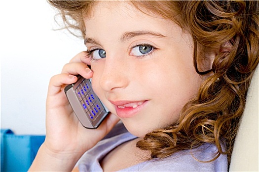 蓝眼睛,孩子,女孩,交谈,手机