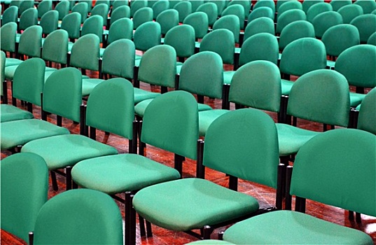 排,绿色,椅子,研讨会,大厅