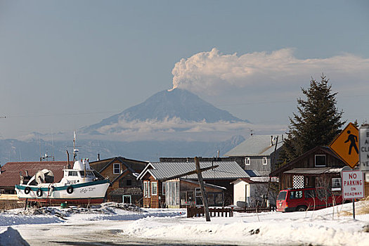 山,火山灰,云,喷发,风景,阿拉斯加