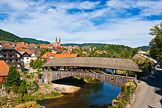 历史,木质,桥,上方,河,黑森林,巴登符腾堡,德国,欧洲