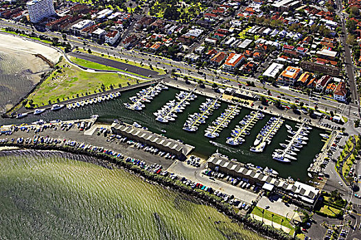 码头,菲利普港湾,墨尔本,维多利亚,澳大利亚,俯视