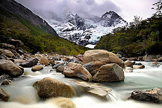 山,河流,正面,山峦,巴塔哥尼亚,智利,南美