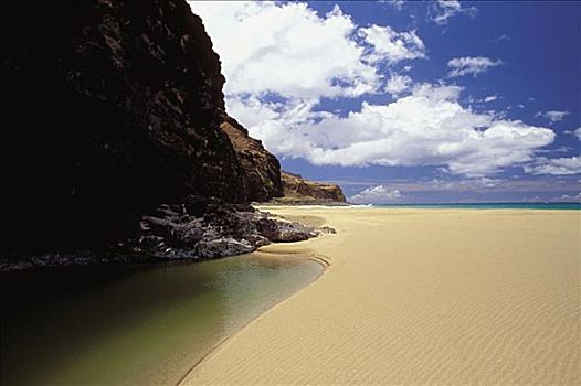 夏威夷,考艾岛,纳帕利海岸,海滩,空,隔绝,伸展,沙子