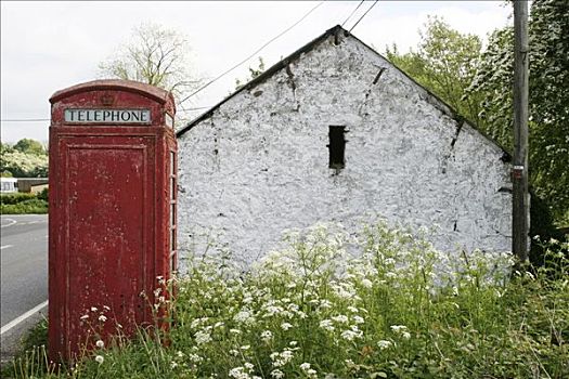 石屋,红色,电话亭,爱尔兰