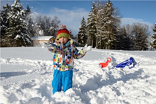 小,3岁,孩子,玩雪