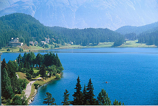 俯视,高山湖,圣莫里茨,瑞士