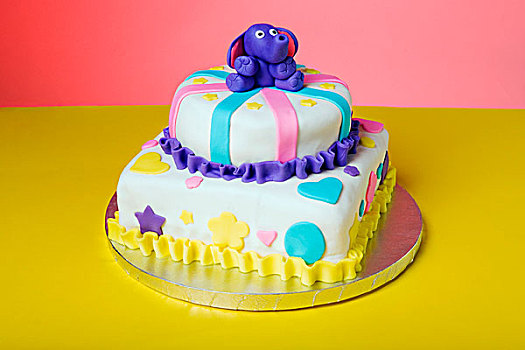 生日蛋糕,蓝色,大象,上面