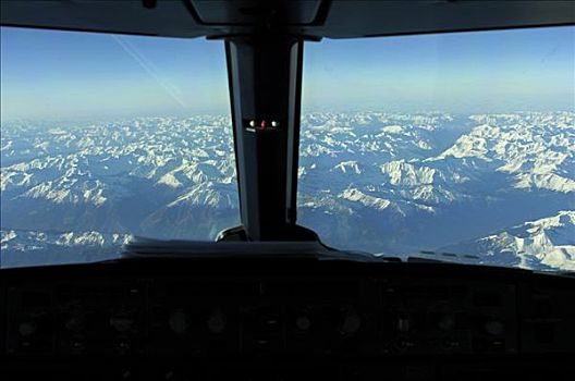 驾驶室,飞行,俯视,阿尔卑斯山