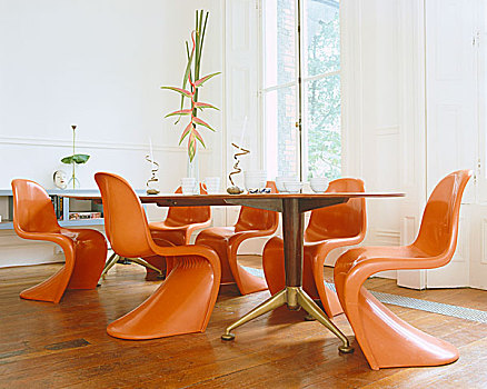 椭圆,木桌子,现代,餐厅