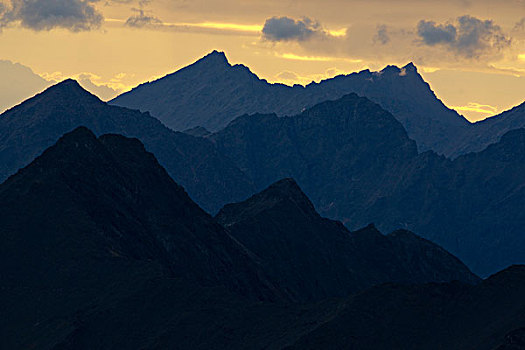 剪影,山,脊,楚加奇山,楚加奇州立公园,阿拉斯加,夏天