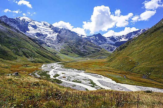 风景,山谷,山,冰河,洪水,河