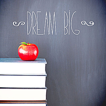 梦幻,大,红苹果,正面,黑板,书本,文字