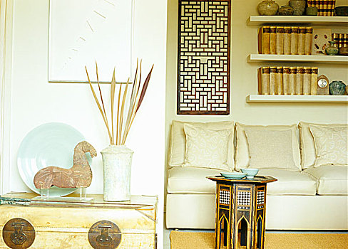 特写,现代,乡村风格,起居室,软垫,沙发,摩洛哥风情,风格,桌子