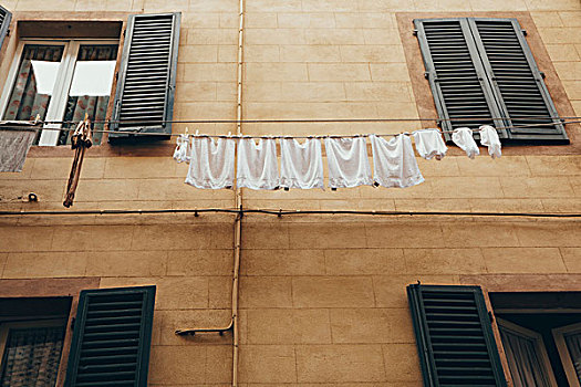 洗衣服,悬挂,晾衣绳,俯视,街道,锡耶纳,历史名城,托斯卡纳