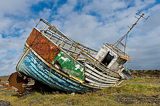 生锈,衰败,老,渔船,南方,半岛,雷克雅奈斯,冰岛,欧洲
