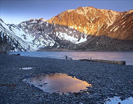 山,雪,远眺,犯人,湖,内华达山脉,加利福尼亚