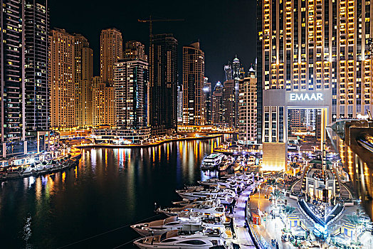 迪拜,码头,夜晚