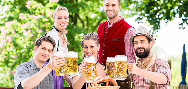 朋友,巴伐利亚,啤酒坊,喝,夏天