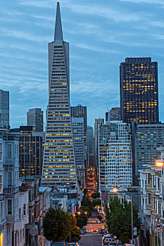 俯视,电报,山,泛美大厦,旧金山,加利福尼亚,美国