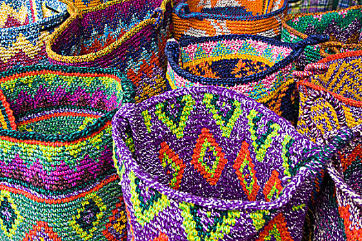 危地马拉,齐齐卡斯提南哥,彩色,编织物,篮子,市场