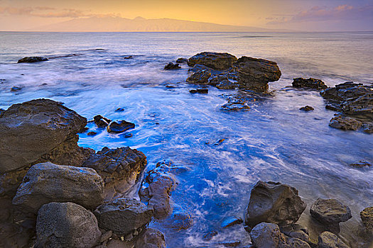 岩石构造,海洋,莫洛凯岛,毛伊岛,夏威夷,美国