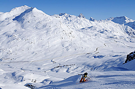 滑雪板玩家,上方,滑雪,胜地,瑞士,欧洲