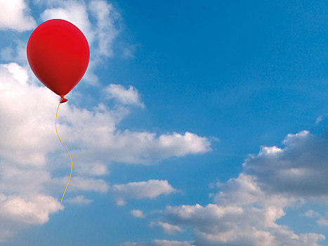 红色,气球,蓝天,云,插画