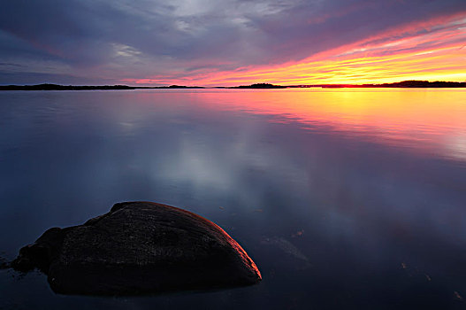 日落,海岸,瑞典