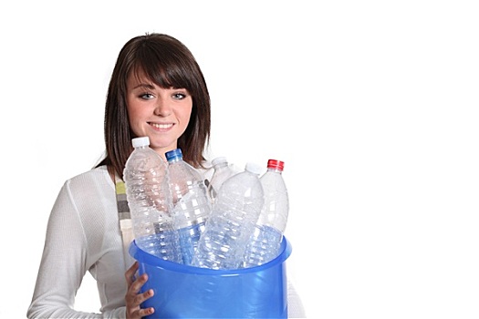 女孩,分类,塑料瓶,垃圾