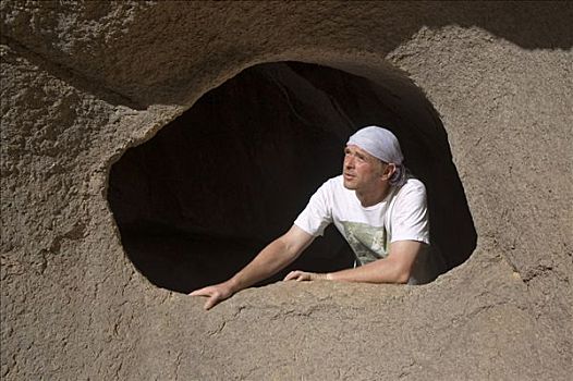 男人,看穿,洞,石头,利比亚