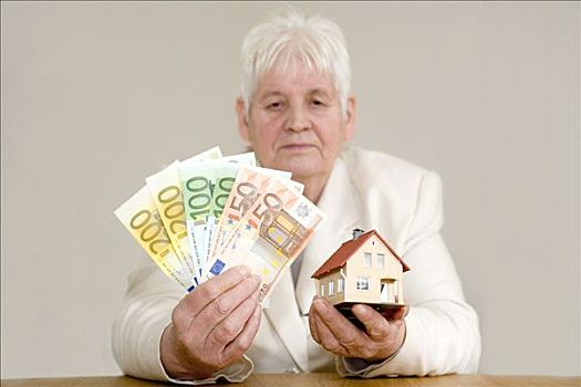 老年,女人,房子,模型,钱