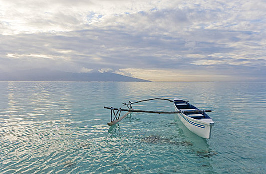 法属玻利尼西亚,茉莉亚岛,舷外支架,独木舟,平静,海洋,水