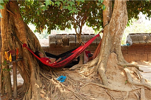 柬埔寨,男人,休息,吴哥窟