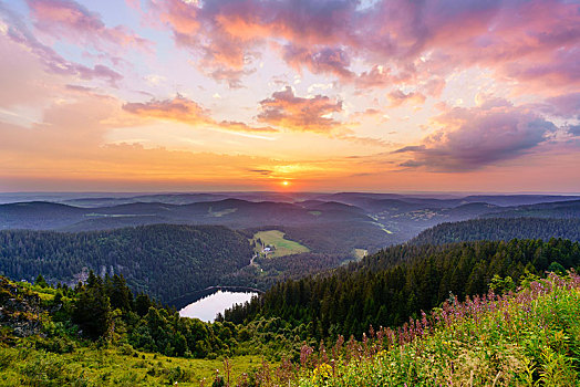 风景,山,湖,日出,黑森林,巴登符腾堡,德国,欧洲