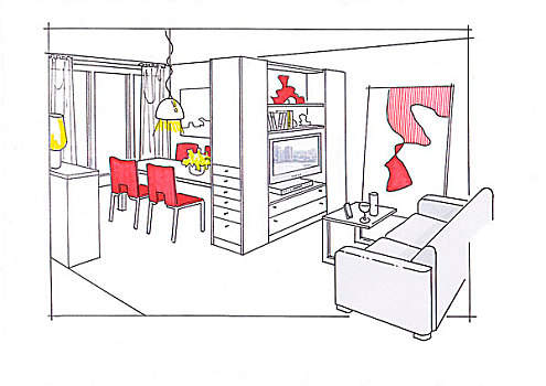插画,客厅,餐厅,休闲沙发,区域
