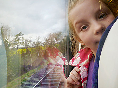 女孩,看,后面,铁路,座椅