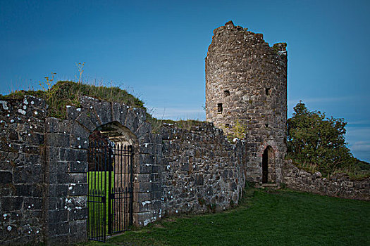 黎明,上方,遗址,城堡,17世纪,家,弗马纳郡,北爱尔兰,英国
