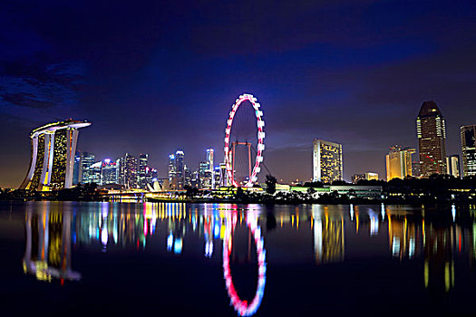 新加坡城,天际线,夜晚