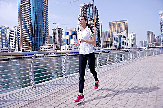 跑,城市,女人,跑步,户外,慢跑,早晨,迪拜,背景