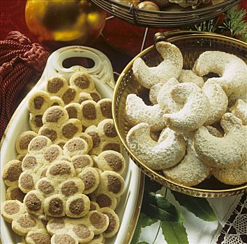 香草月牙饼,双色,圣诞树,饼干