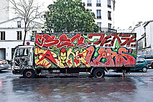 法国,巴黎,卡车,涂鸦