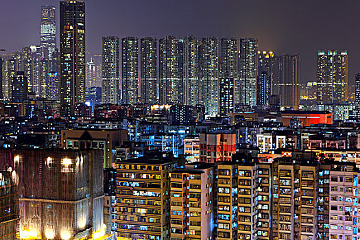 香港,拥挤,建筑,夜晚