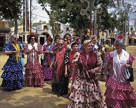 女人,传统服装,节日,安达卢西亚,西班牙,欧洲