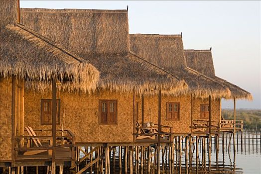 缅甸,茵莱湖,度假酒店,竹子,房子