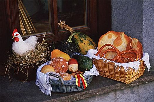 特写,面包,柳条篮,母鸡,窝,奥地利