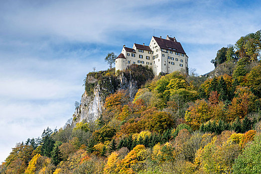 城堡,悬崖,多瑙河,山谷,巴登符腾堡,德国,欧洲