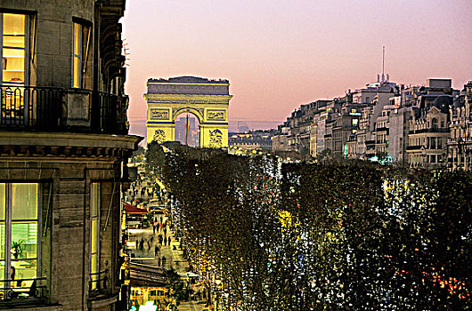 法国,巴黎,拱形,夜晚