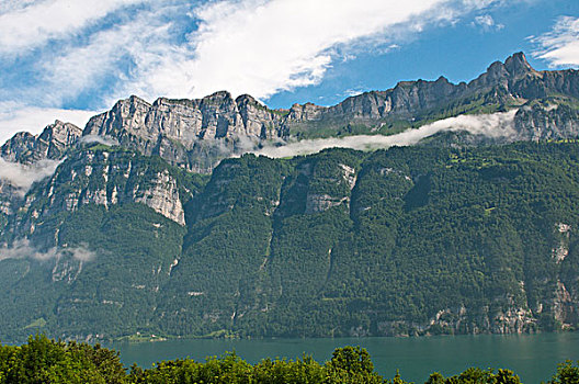 瑞士,悬崖,高处,湖