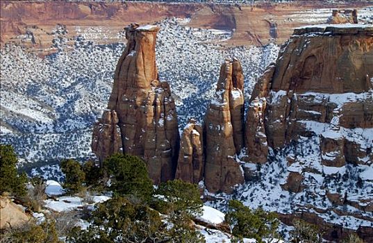 雪,岩石,风景,拱门国家公园,犹他,美国