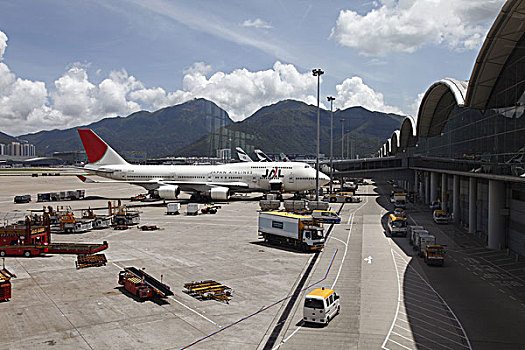 中国,香港国际机场,波音747,停靠,航站楼